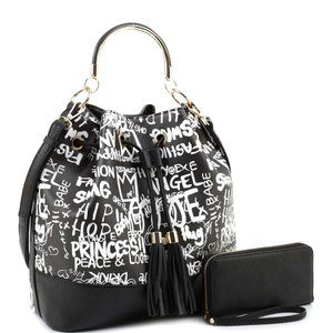 Graffiti Print 2way Drawstring Handbag